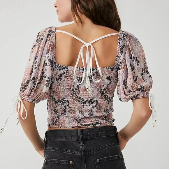 NWT Back on Top Smocked Floral Top By Free People Size: Xs - Picture 2 of 7